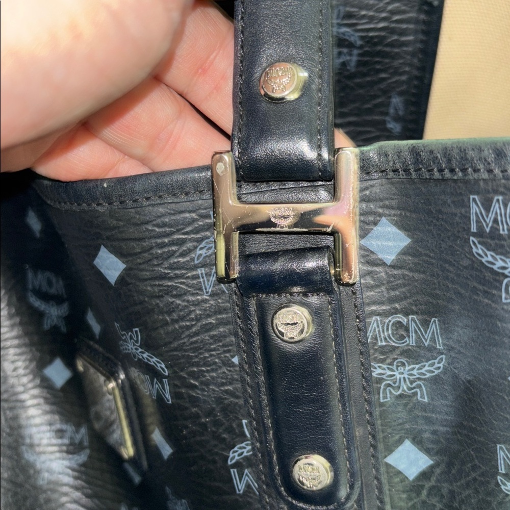 MCM Black and Gray genuine pebbled leather luxury version Tote pristine - Picture 8 of 16